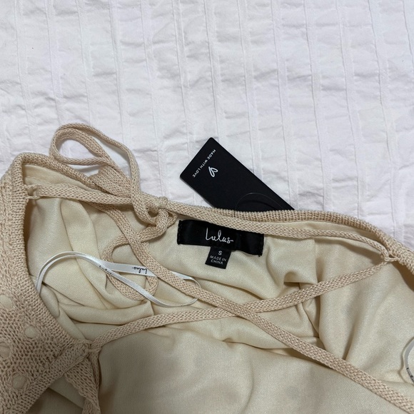 Lulus Neutral Crochet Open-Back Midi Dress – Size Small - Picture 5 of 6